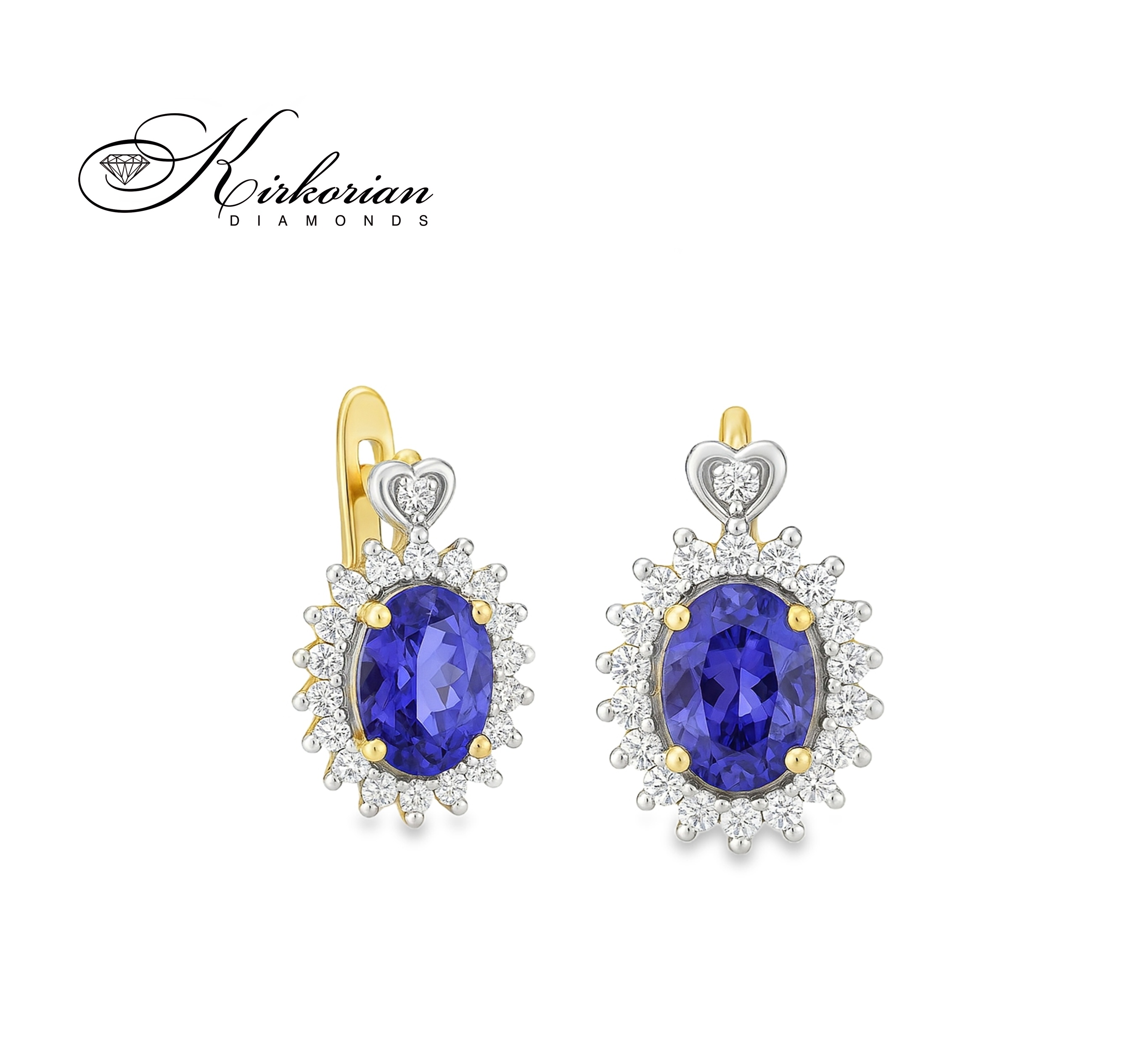 Луксозни обеци от жълто злато 14К с танзанити и диаманти – елегантен дизайн и топ качество | Kirkorian Diamonds