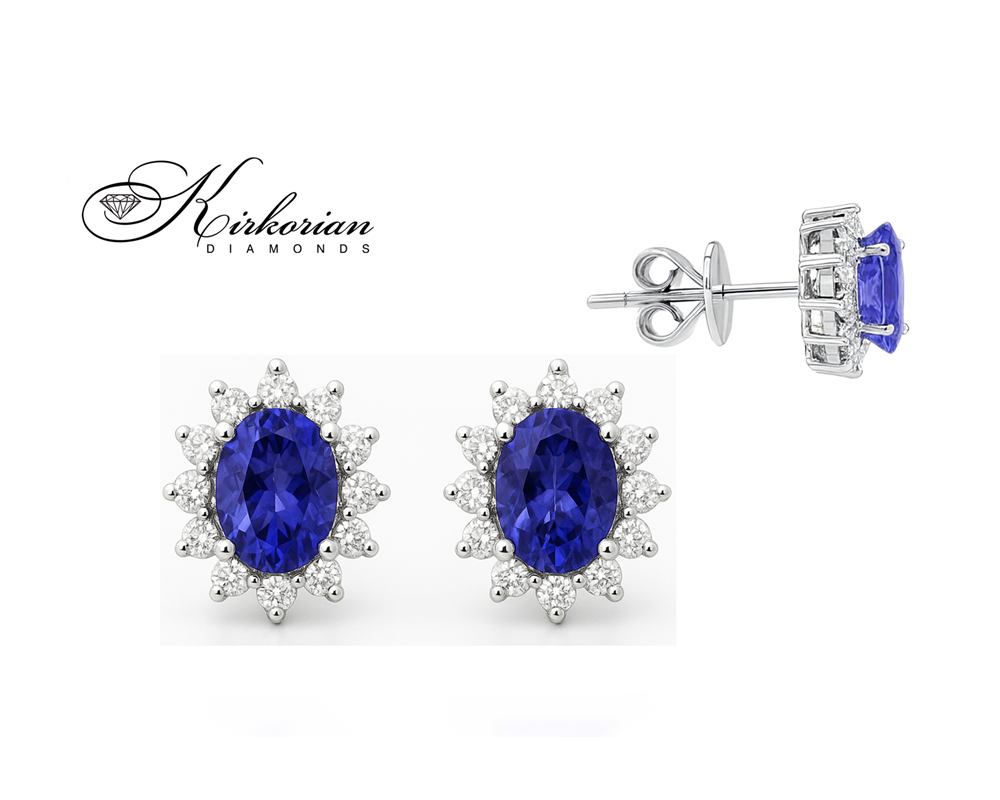 Обеци от бяло злато 18К с танзанит 0.70 ct и диаманти 0.202 ct – неповторим блясък, код RN159