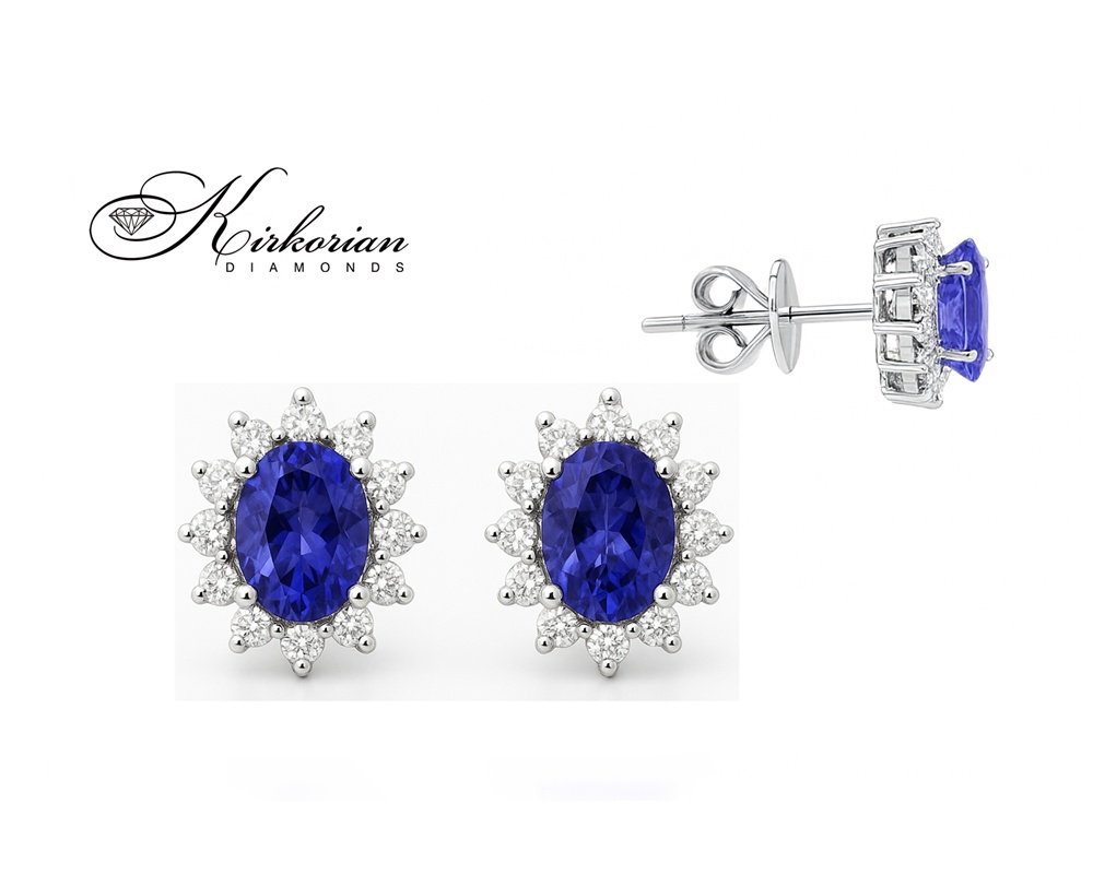 Обеци от бяло злато 18К с танзанит 0.70 ct и диаманти 0.202 ct – неповторим блясък, код RN159
