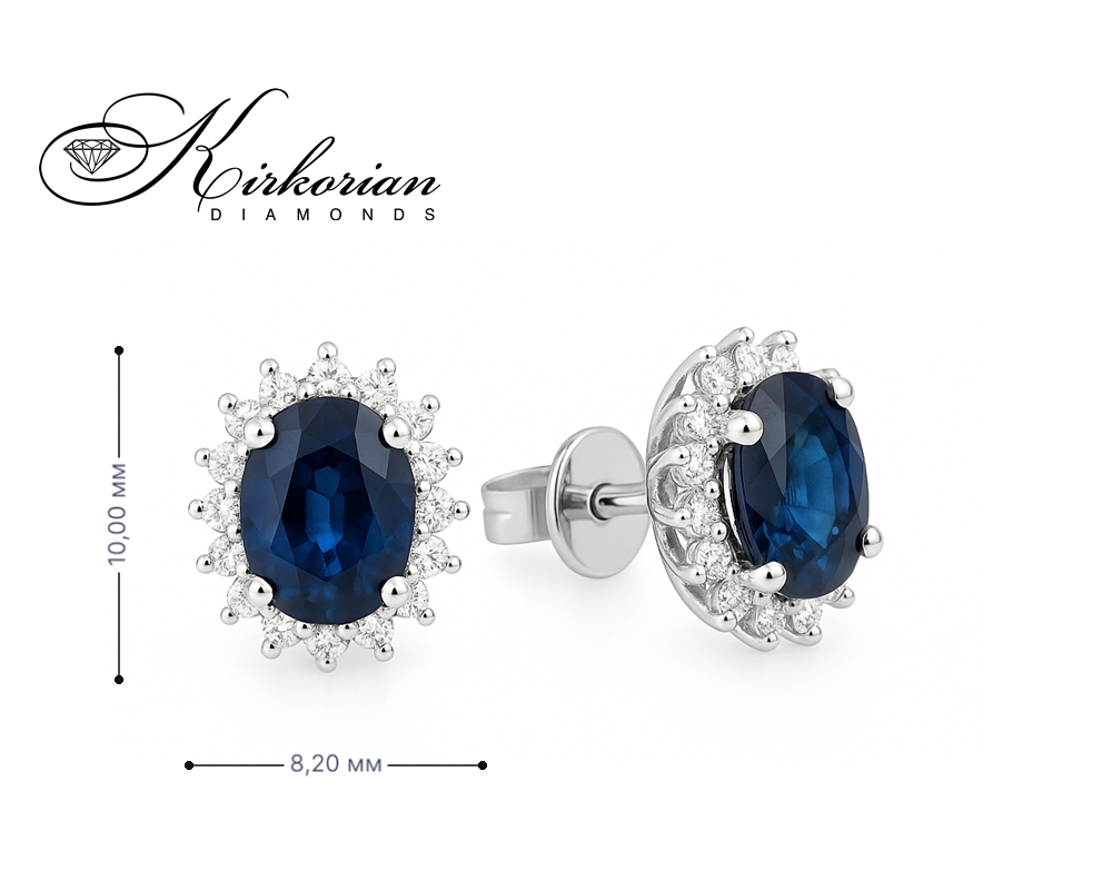 Обеци от бяло злато 14К със сапфир 1.88 ct и диаманти 0.31 ct – елегантност и лукс | Код RN162