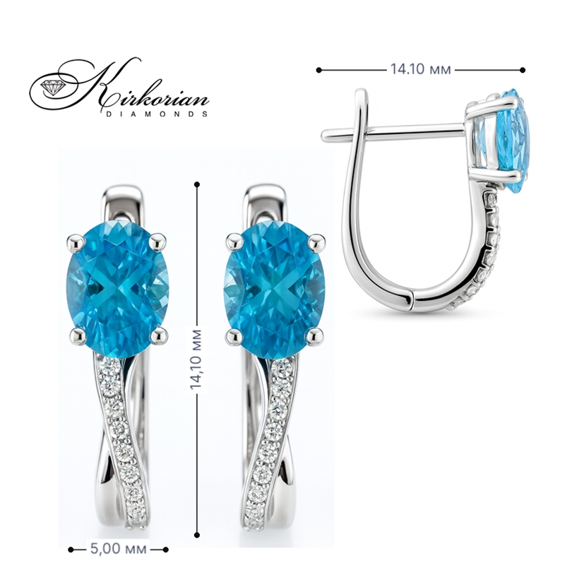 Обеци от бяло злато 14К с топаз 1.76 ct и диаманти 0.07 ct – елегантен дизайн и изящество | Код RN164