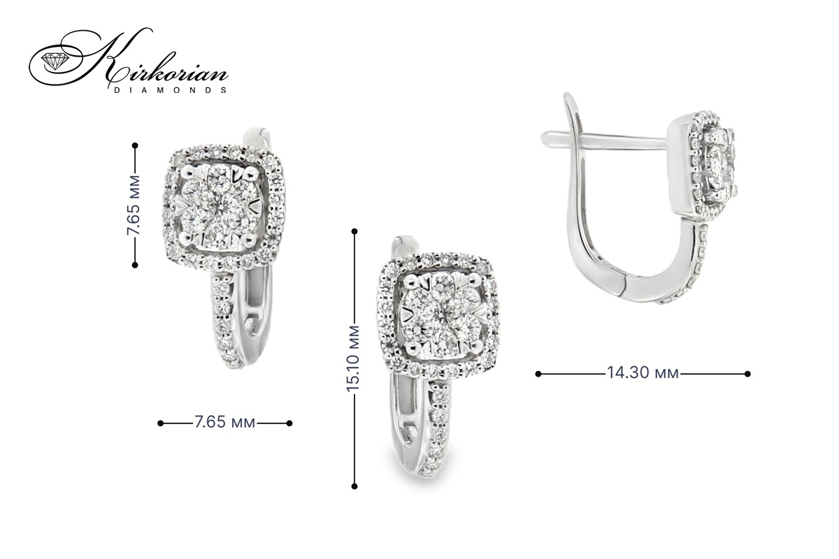 Обеци от бяло злато 18К с диаманти 0.50 ct и английско закопчаване Луксозен модел Код RN237