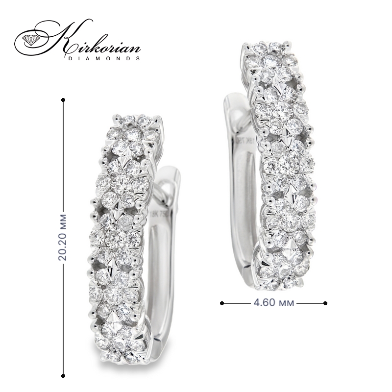 Обеци от бяло злато 18К с диаманти 0.88 ct и английско закопчаване Луксозен модел Код RN238