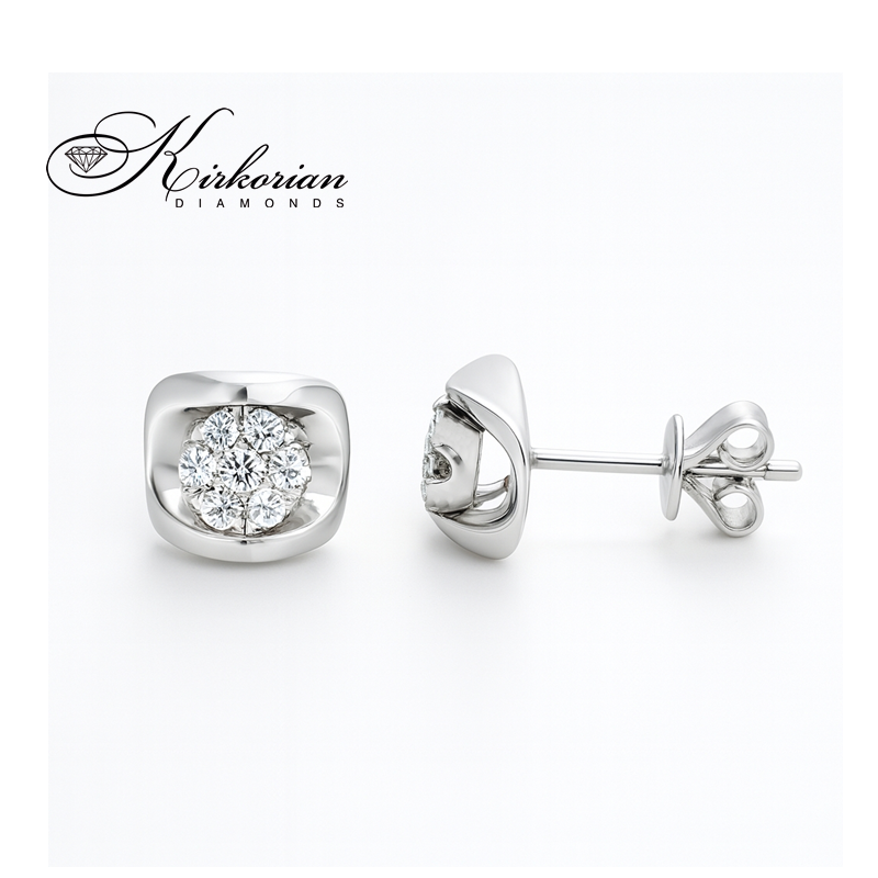 Обеци от бяло злато 14К с диаманти 0.22 ct Модел с модерна форма Код RN86