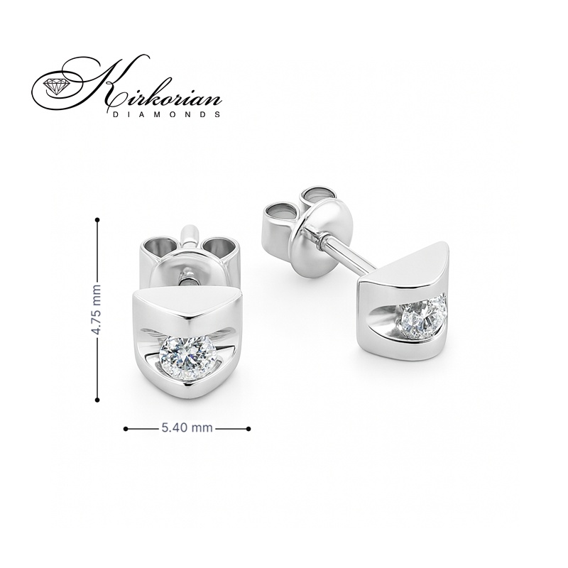 Обеци от бяло злато 14К с диаманти 0.10 ct Модерен минимализъм Код RN91