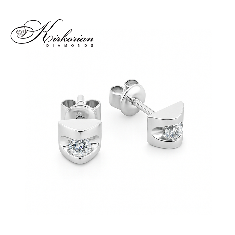 Обеци от бяло злато 14К с диаманти 0.10 ct Модерен минимализъм Код RN91