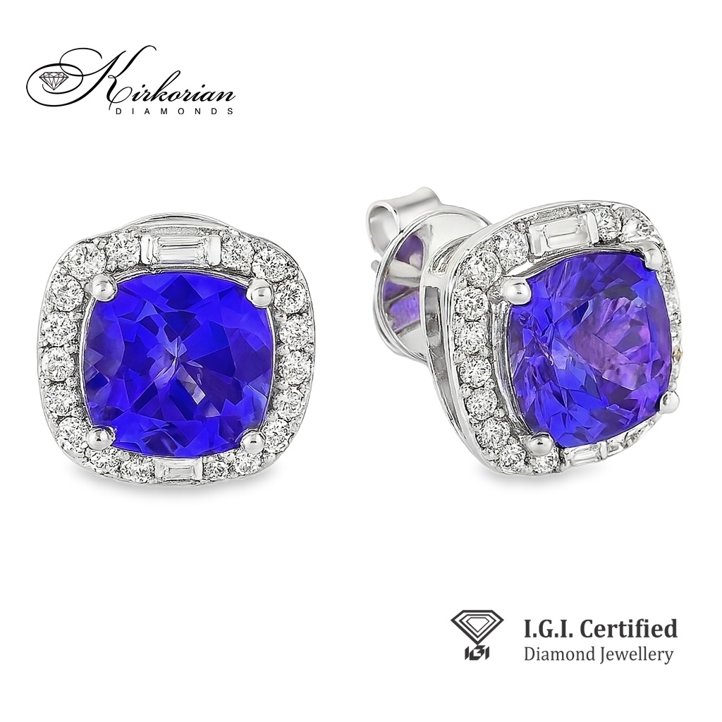 Обеци от бяло злато 18К с танзанит 2.00 ct и диаманти 0.30 ct IGI сертификат Специална оферта Код RT5