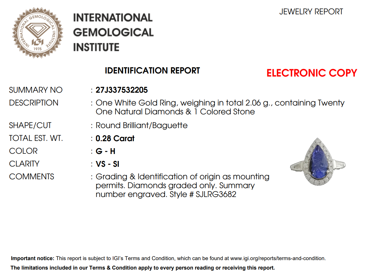 Годежен пръстен от бяло злато 18k с танзанит 1.10ct и диаманти 0.28ct IGI RT8 Годежен пръстен от бяло злато 18k с танзанит 1.10ct и диаманти 0.28ct IGI RT8