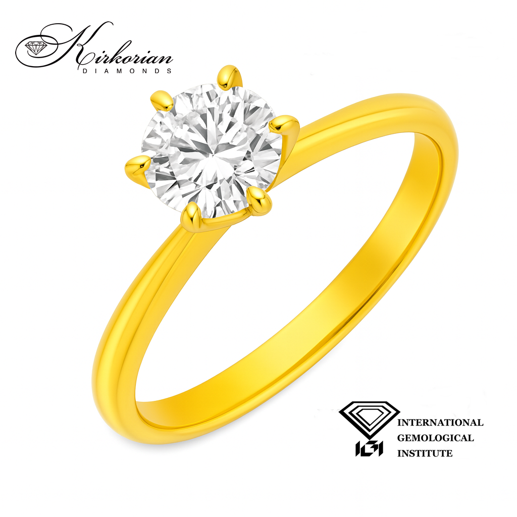 Годежен пръстен от жълто злато 14К с лабораторно създаден диамант 0.70 ct | Кръгла форма | Сертификат IGI | ТОП ЦЕНА