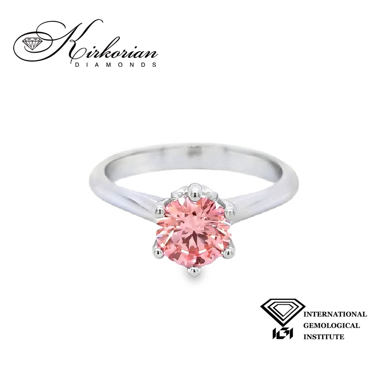 Годежен пръстен с Fancy Vivid Pink диамант 1.07ct | Бяло злато 14k | IGI сертификат – Модел LG625