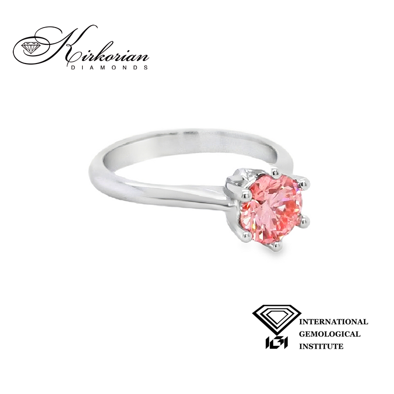 Годежен пръстен с Fancy Vivid Pink диамант 1.07ct | Бяло злато 14k | IGI сертификат – Модел LG625