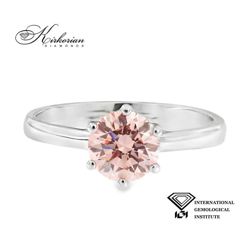Годежен пръстен с Fancy Pink Lab Grown диамант 1.07ct | Бяло злато 14k | IGI сертификат – LG626