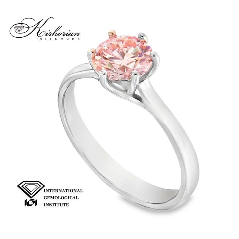 Годежен пръстен с Fancy Pink Lab Grown диамант 1.07ct | Бяло злато 14k | IGI сертификат – LG626