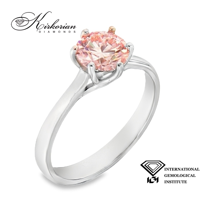 Годежен пръстен с Fancy Pink Lab Grown диамант 1.07ct | Бяло злато 14k | IGI сертификат – LG626