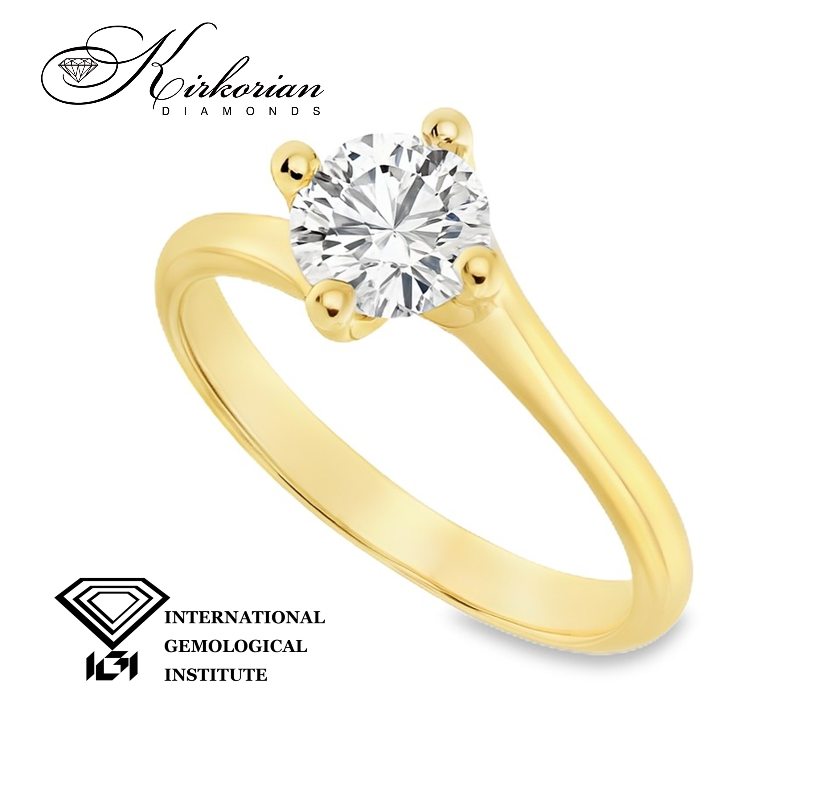 Годежен пръстен с лабораторен диамант 1.05 ct D VVS1 IGI сертификат – жълто злато 14К