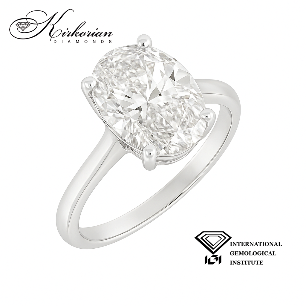 Годежен пръстен от бяло злато 14К с овален лабораторен диамант 3.04 ct, IGI сертификат, код LG656