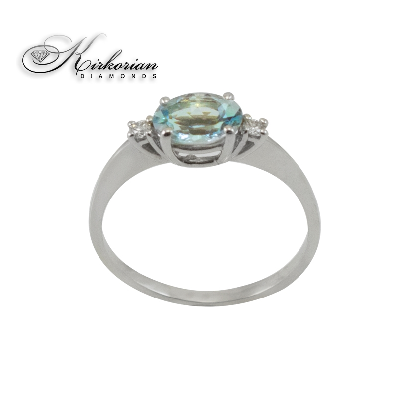 Годежен пръстен 14к. с аквамарин и диаманти 0,06 карата код:K454