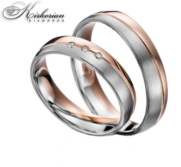 брачни халки от бяло и розово злато с диаманти код:WRD106